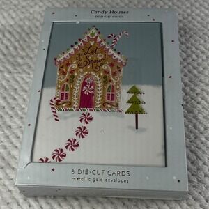 Up With‎ Paper Candy Houses Pop Up Cards 8 Die Cut Metallic Gold Envelopes